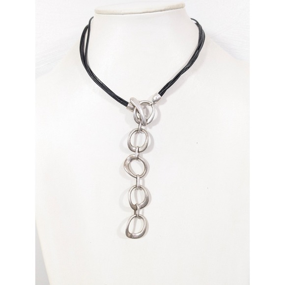 Premier Designs Jewelry - Premier Designs Silver Tone Chain Y-Drop Necklace Black Multi Cord necklace 20"